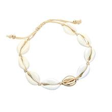 Load image into Gallery viewer, White Puka Shell Beaded Cinch Pull Tie Bracelet
