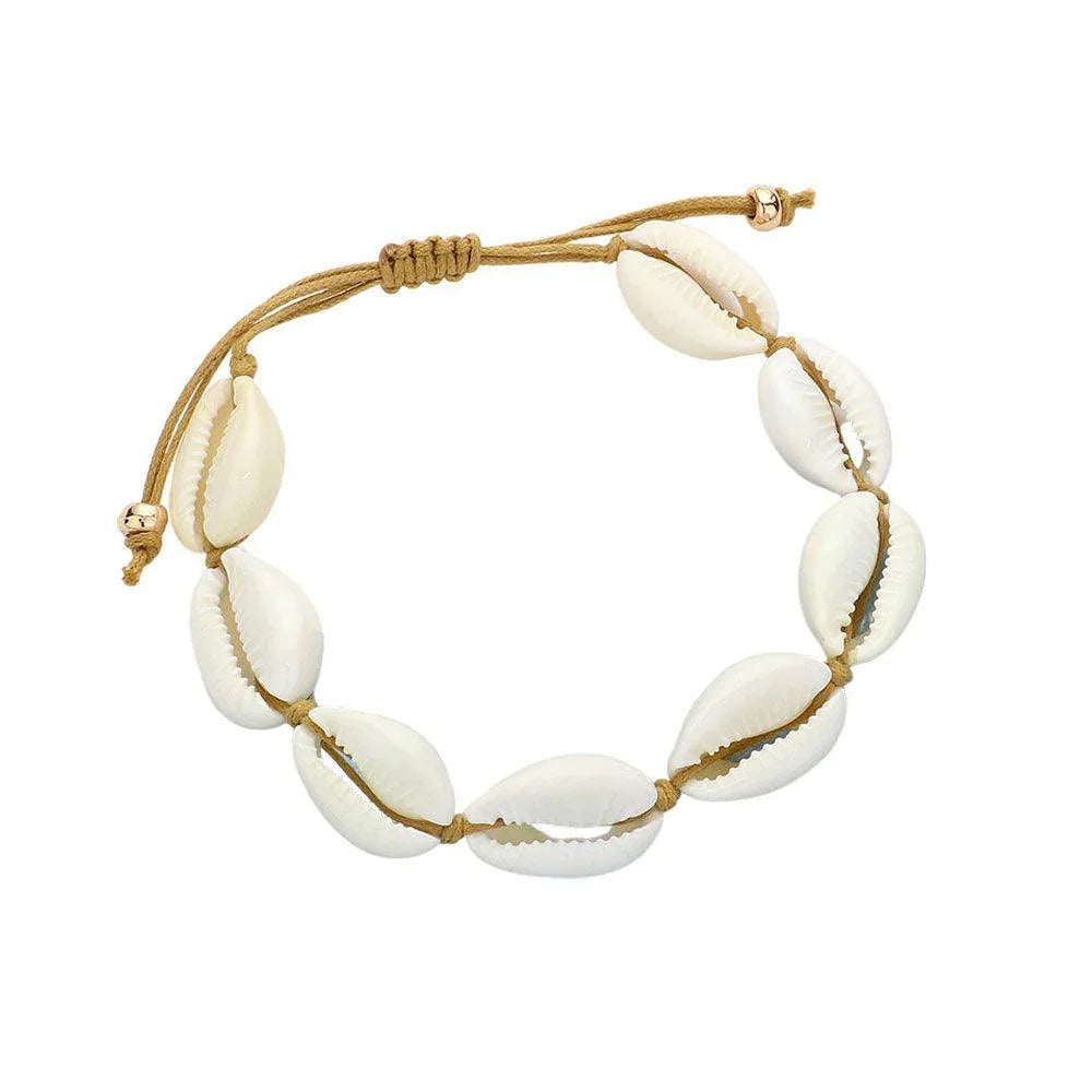 Puka Shell Beaded Cinch Pull Tie Bracelet - Jewelry Store by Erik Rayo