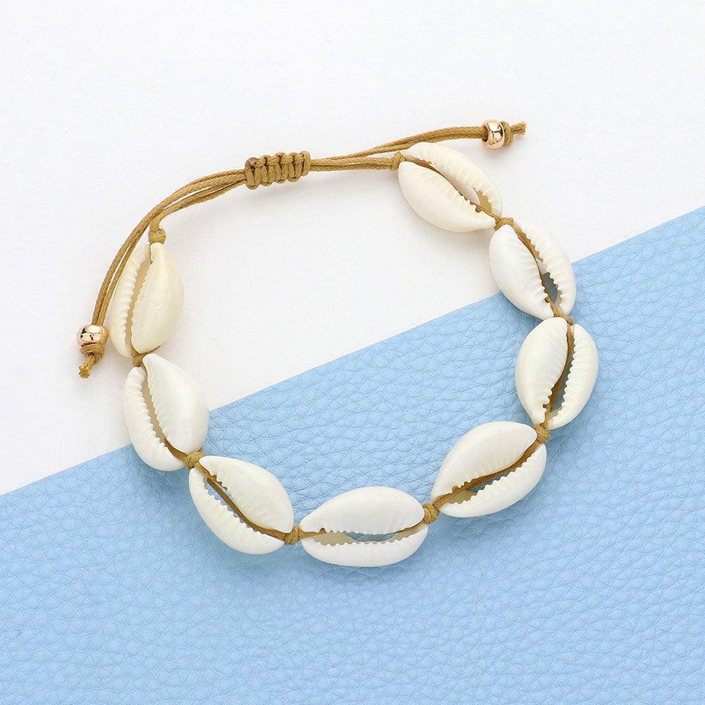 Puka Shell Beaded Cinch Pull Tie Bracelet - Jewelry Store by Erik Rayo