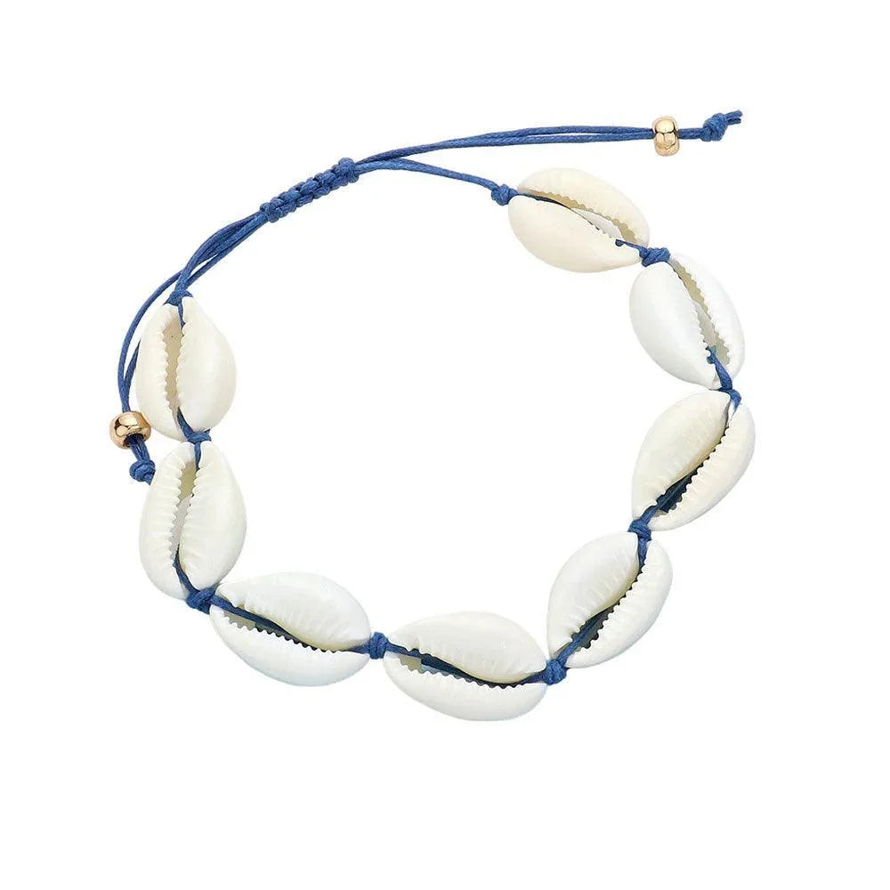 Blue Puka Shell Beaded Cinch Pull Tie Bracelet - Jewelry Store by Erik Rayo