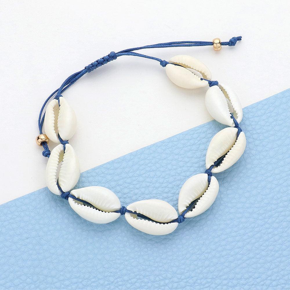 Blue Puka Shell Beaded Cinch Pull Tie Bracelet - Jewelry Store by Erik Rayo