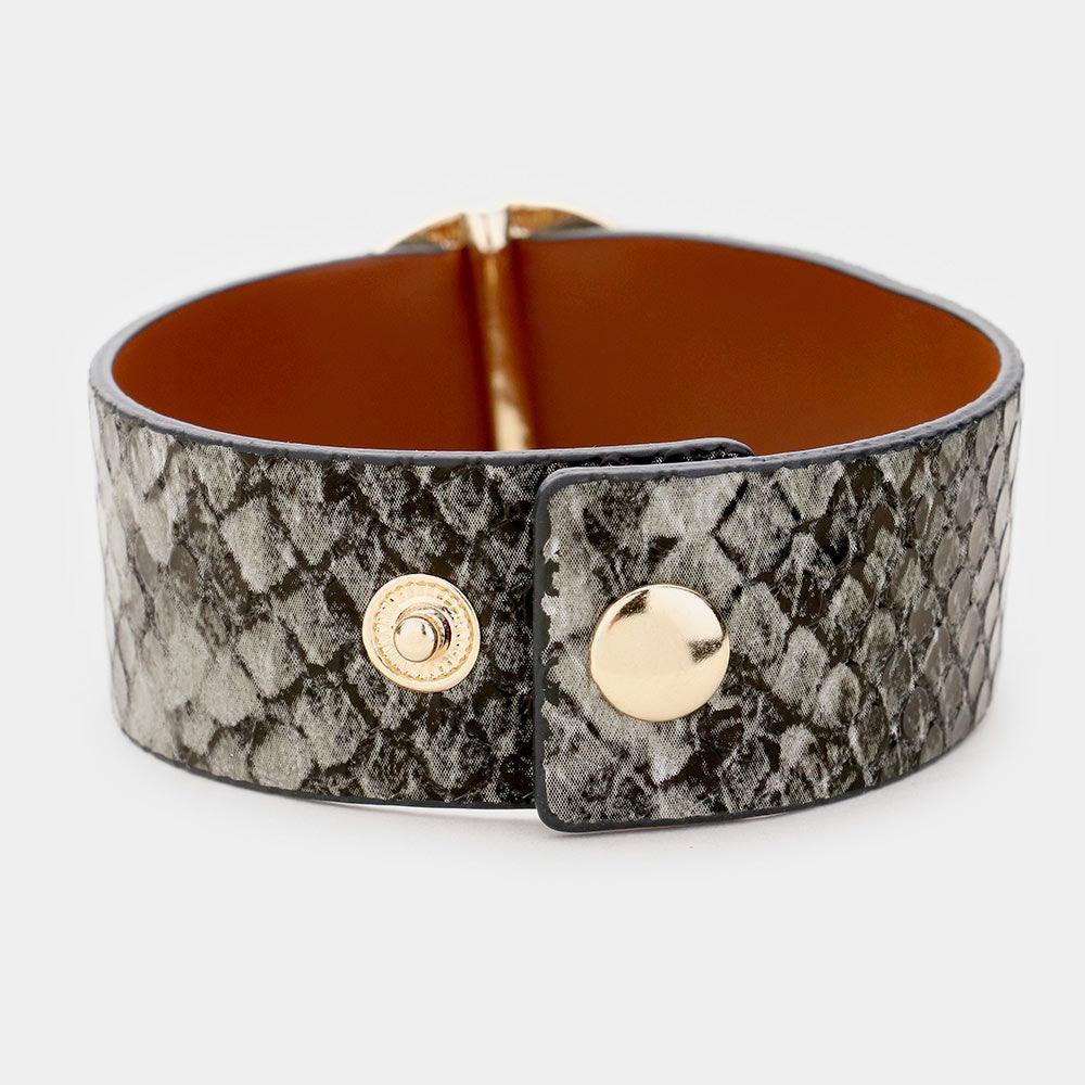 Gold Snake Faux Leather Belt Buckle Wrap Bracelet - Jewelry Store by Erik Rayo