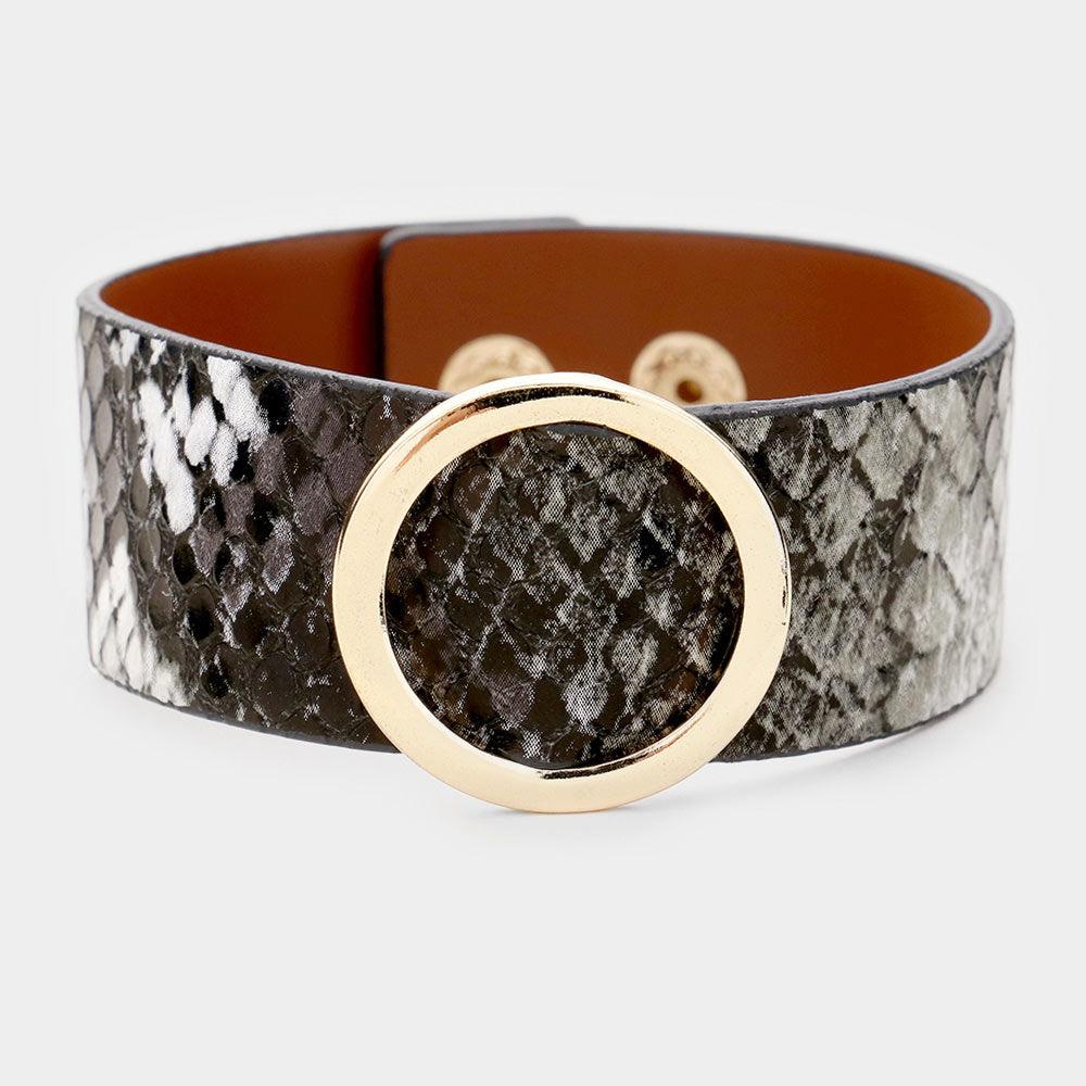 Gold Snake Faux Leather Belt Buckle Wrap Bracelet