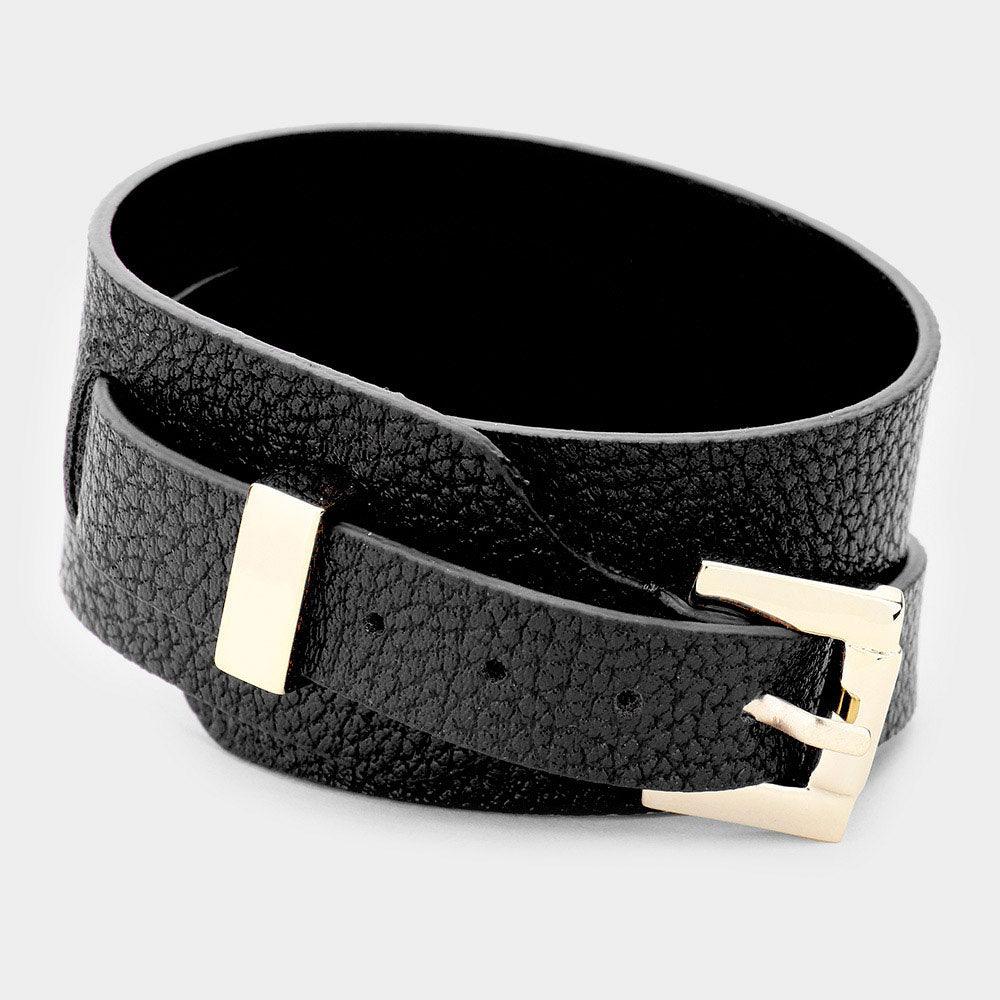 Gold Faux Leather Belt Buckle Wrap Bracelet