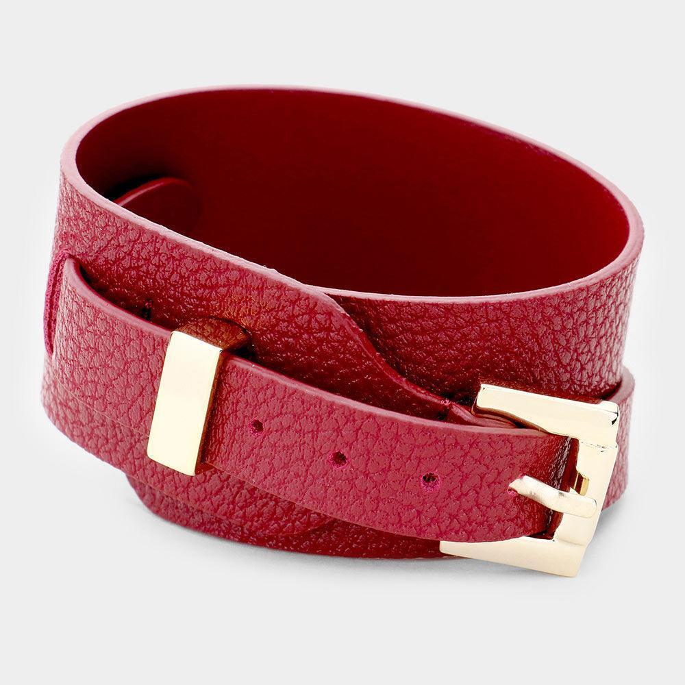 Gold Faux Leather Belt Buckle Wrap Bracelet - Jewelry Store by Erik Rayo