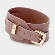 Load image into Gallery viewer, Pink Faux Leather Belt Buckle Wrap Bracelet
