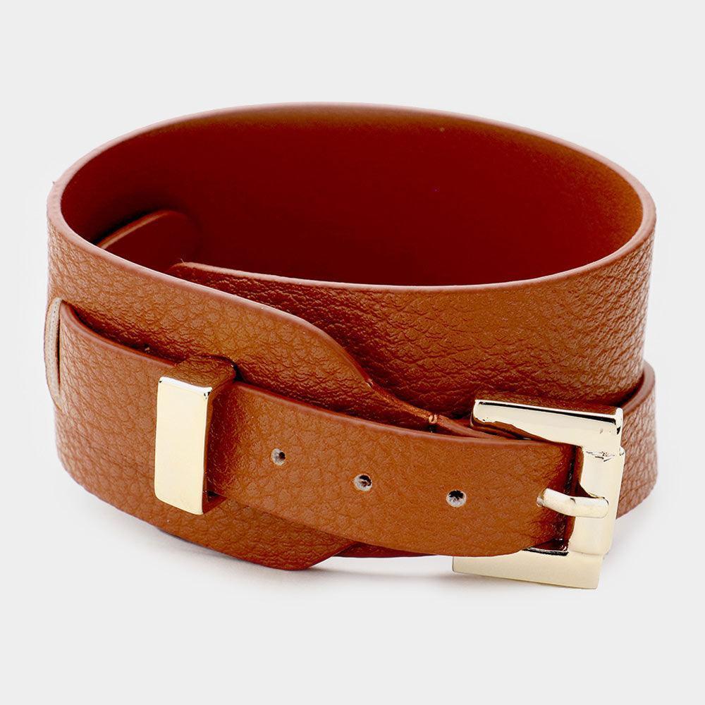 Gold Faux Leather Belt Buckle Wrap Bracelet - Jewelry Store by Erik Rayo