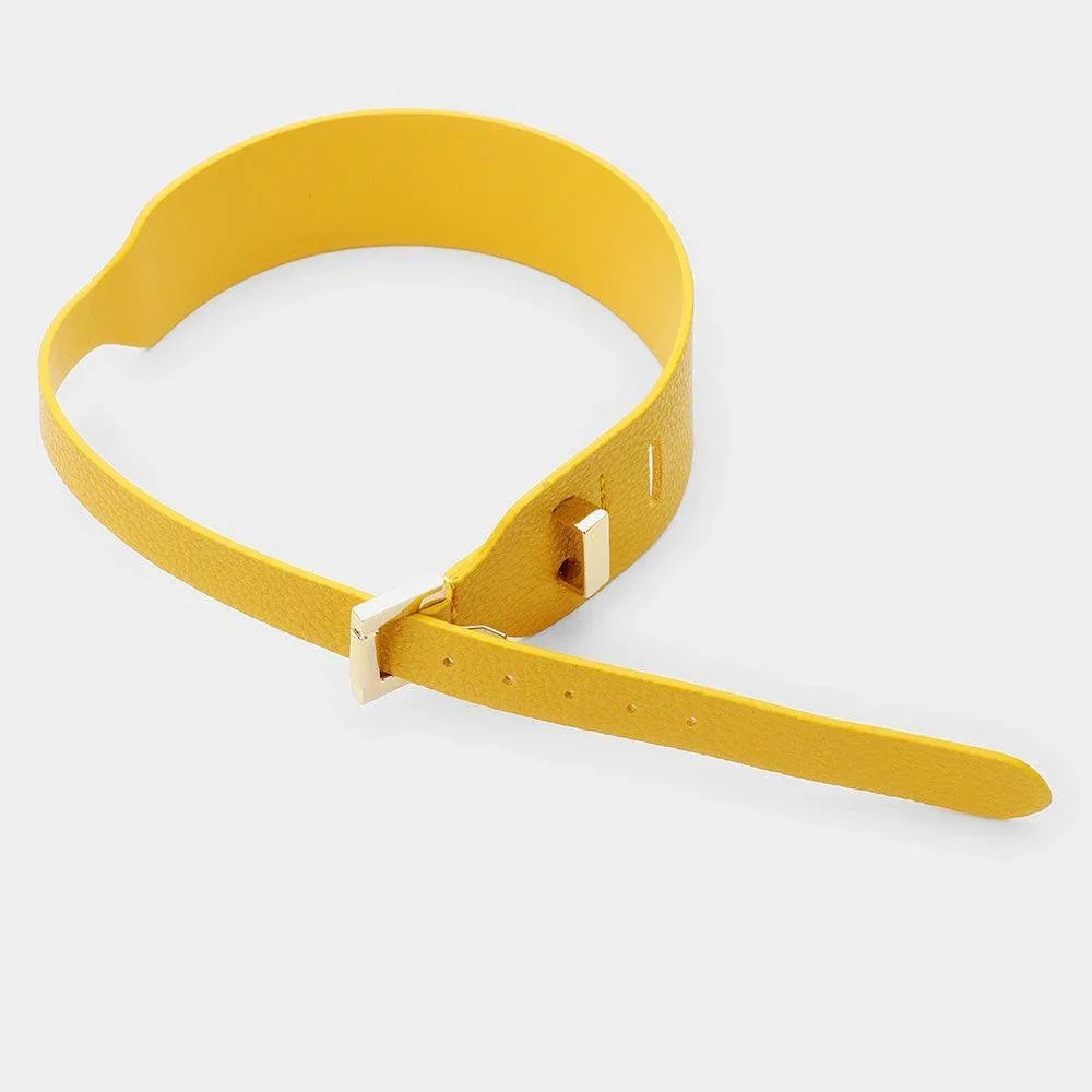 Mustard Faux Leather Belt Buckle Wrap Bracelet - Jewelry Store by Erik Rayo