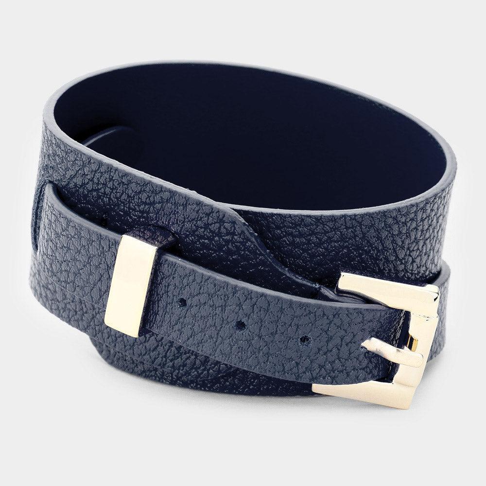 Gold Faux Leather Belt Buckle Wrap Bracelet - Jewelry Store by Erik Rayo