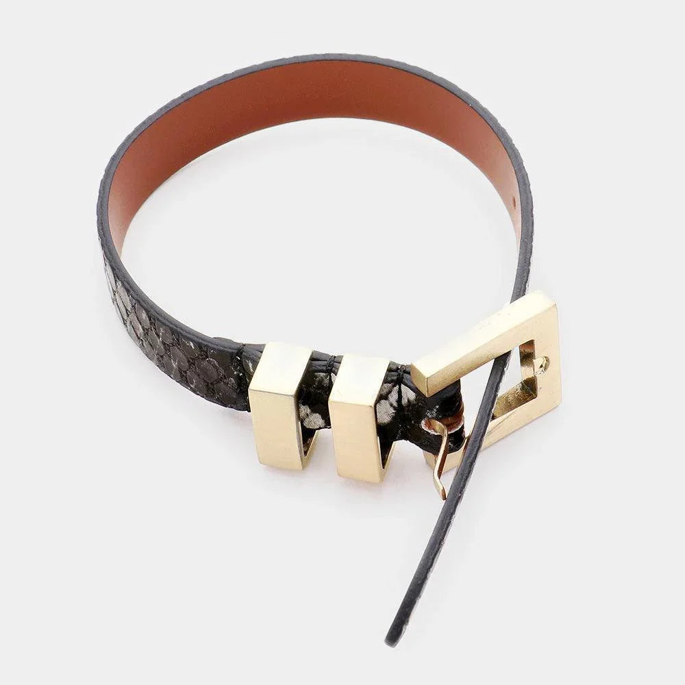 Gold Faux Leather Animal Pattern Belt Buckle Wrap Bracelet - Jewelry Store by Erik Rayo