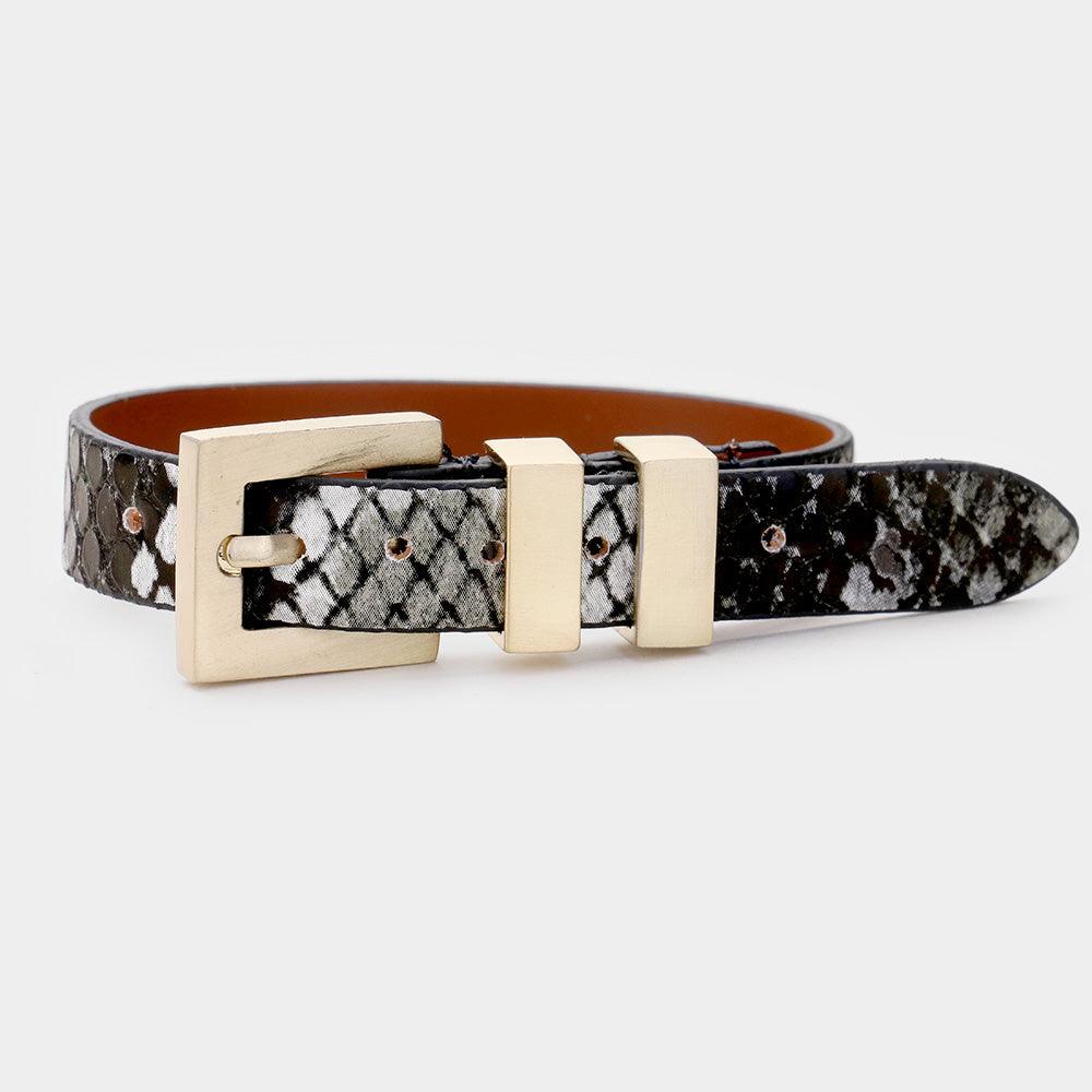 Gold Faux Leather Animal Pattern Belt Buckle Wrap Bracelet