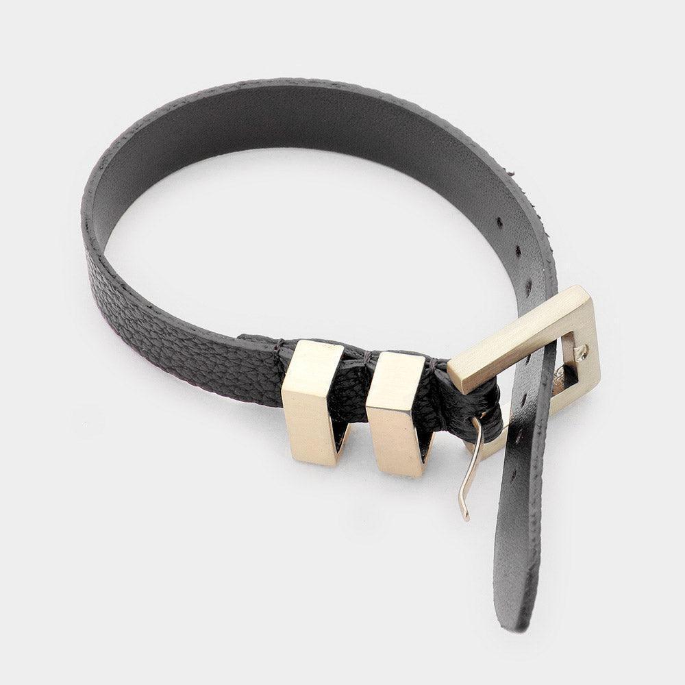 Gold Faux Leather Belt Buckle Wrap Bracelet - Jewelry Store by Erik Rayo
