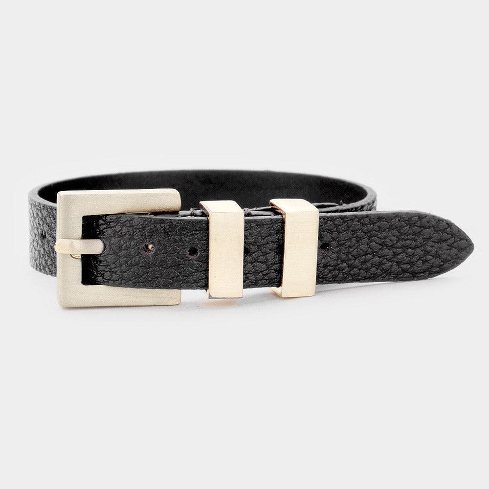 Gold Faux Leather Belt Buckle Wrap Bracelet - Jewelry Store by Erik Rayo