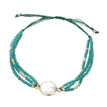 Load image into Gallery viewer, Green Round Pearl Accented Faceted Beaded Pull Tie Cinch Bracelet
