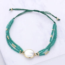 Load image into Gallery viewer, Green Round Pearl Accented Faceted Beaded Pull Tie Cinch Bracelet
