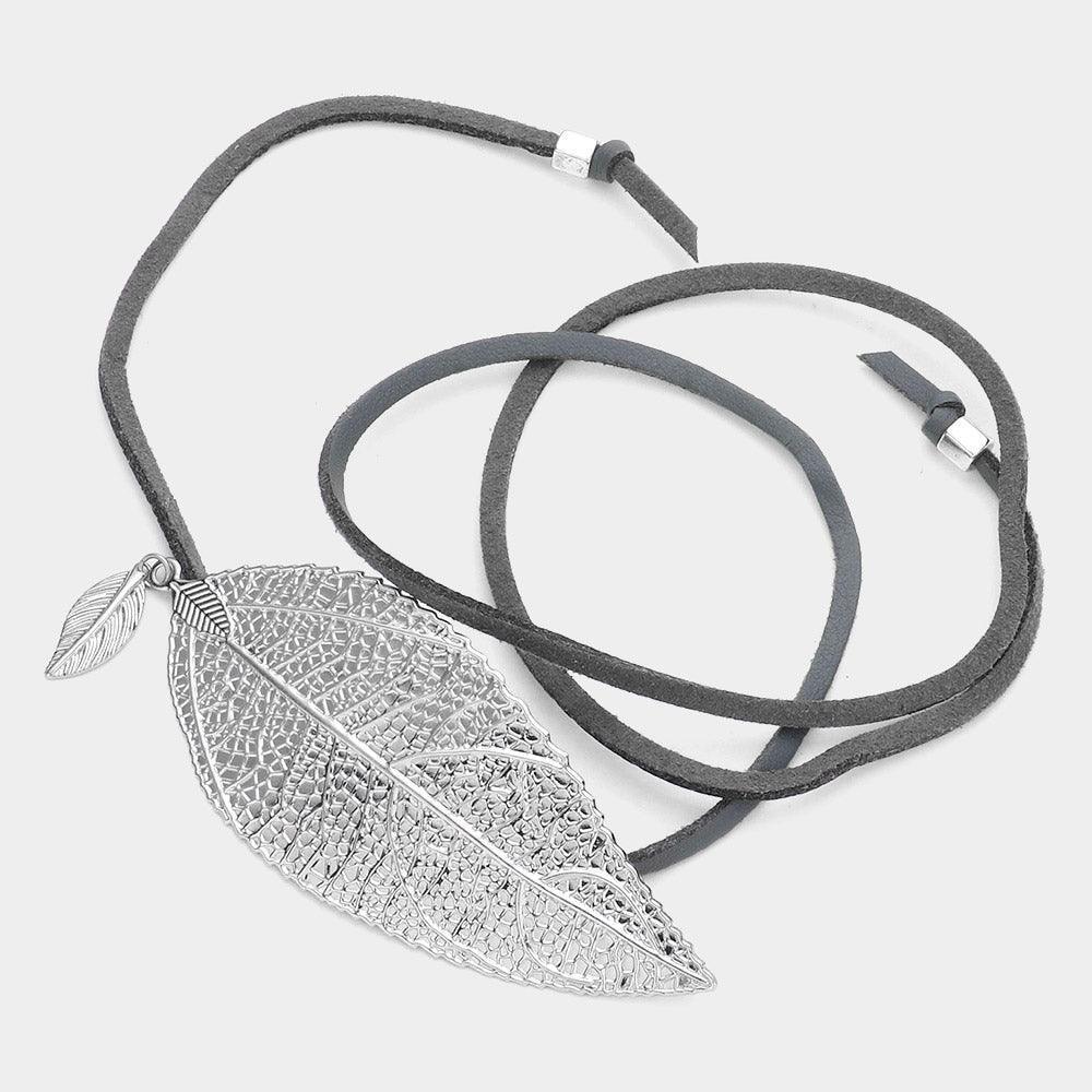 Metal leaf accented faux leather wrap bracelet / choker necklace - Jewelry Store by Erik Rayo