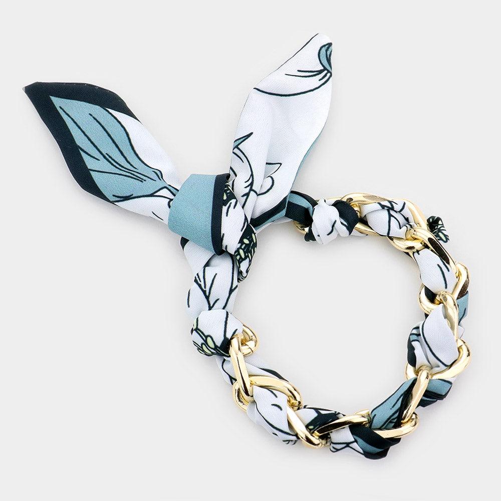 White Open Metal Oval Link Patterned Fabric Bracelet - Jewelry Store by Erik Rayo