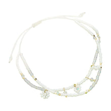 Load image into Gallery viewer, White Flower Beaded Cinch Pull Tie Bracelet
