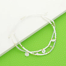 Load image into Gallery viewer, White Flower Beaded Cinch Pull Tie Bracelet

