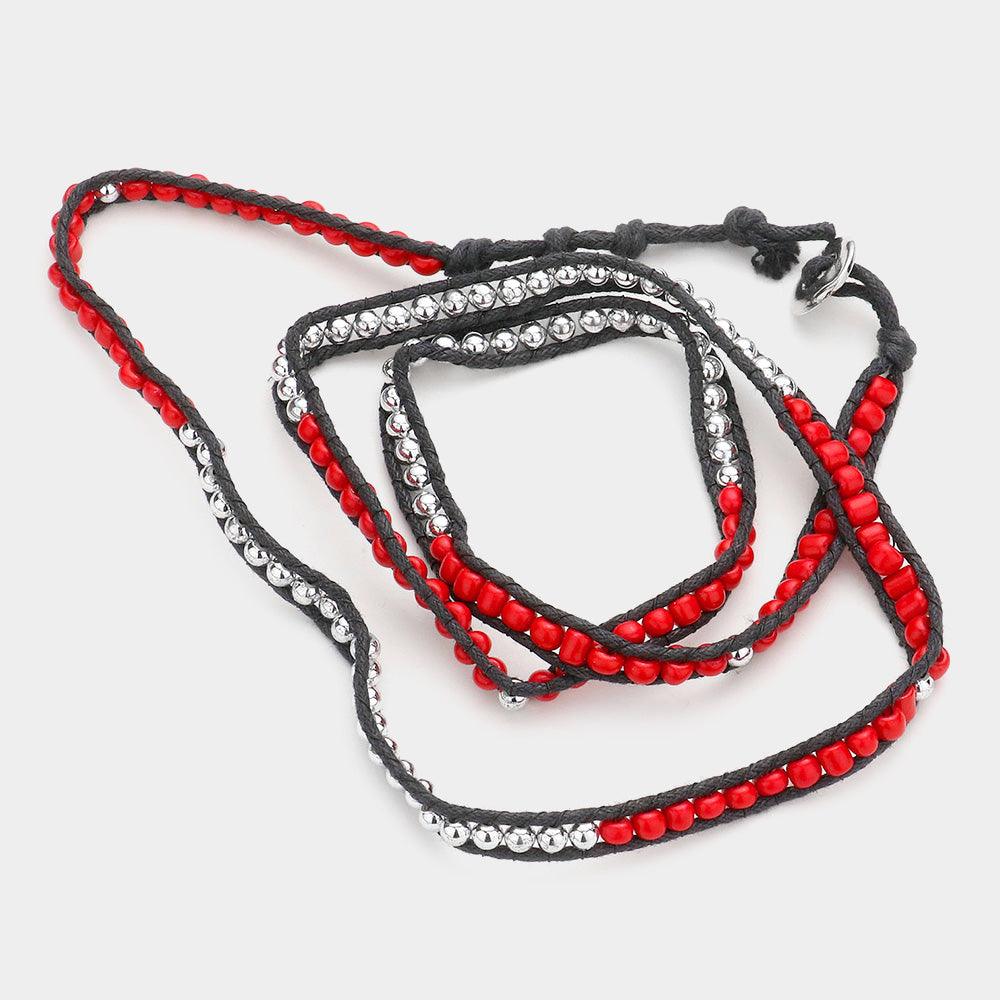Red Boho Bead Long Wrap Bracelet - Jewelry Store by Erik Rayo