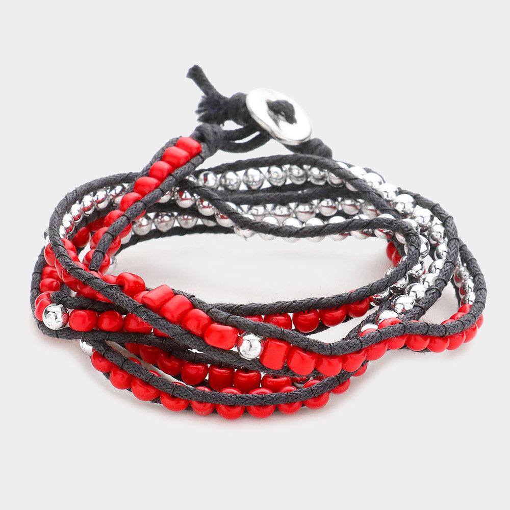 Red Boho Bead Long Wrap Bracelet - Jewelry Store by Erik Rayo