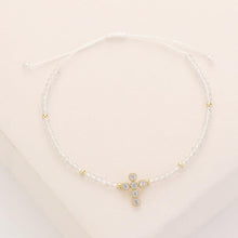 Load image into Gallery viewer, Gold CZ Stone Pointed Cross Pendant Faceted Beaded Pull Tie Cinch Bracelet
