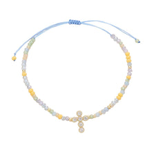 Load image into Gallery viewer, Gold CZ Stone Pointed Cross Pendant Faceted Beaded Pull Tie Cinch Bracelet
