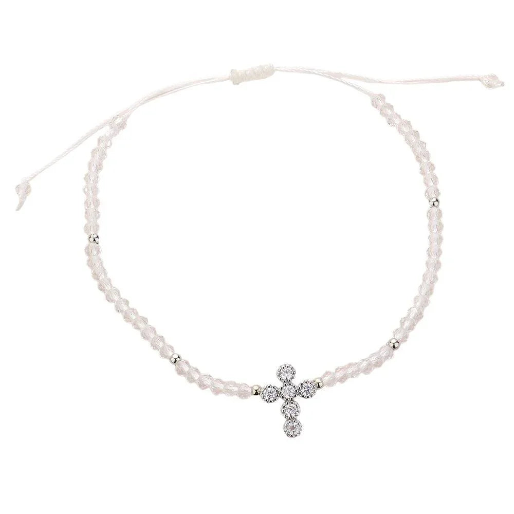 CZ Stone Pointed Cross Pendant Faceted Beaded Pull Tie Cinch Bracelet - Jewelry Store by Erik Rayo