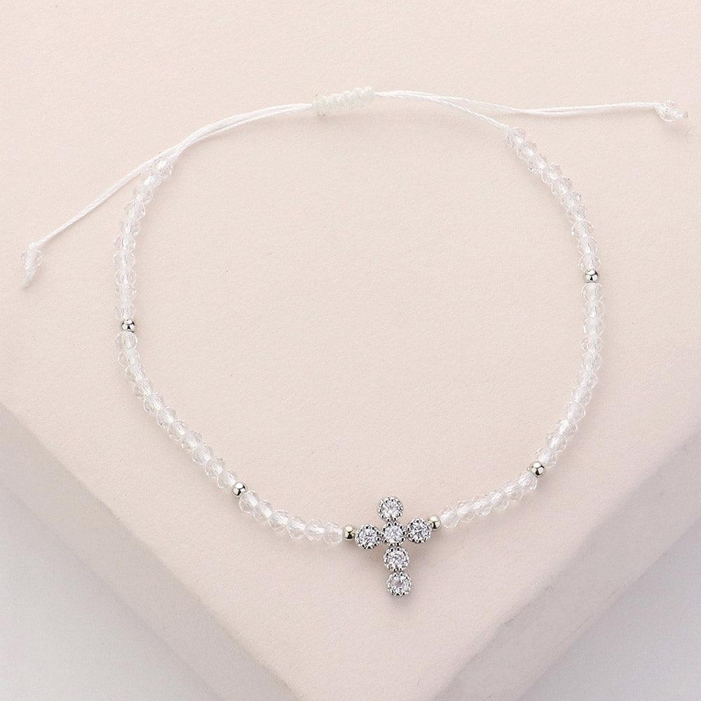 CZ Stone Pointed Cross Pendant Faceted Beaded Pull Tie Cinch Bracelet - Jewelry Store by Erik Rayo