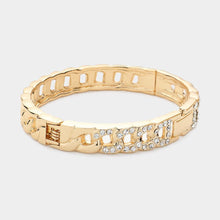 Load image into Gallery viewer, Gold Stone Paved Cuban Chain Hinged Bangle Bracelet
