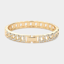 Load image into Gallery viewer, Gold Stone Paved Cuban Chain Hinged Bangle Bracelet
