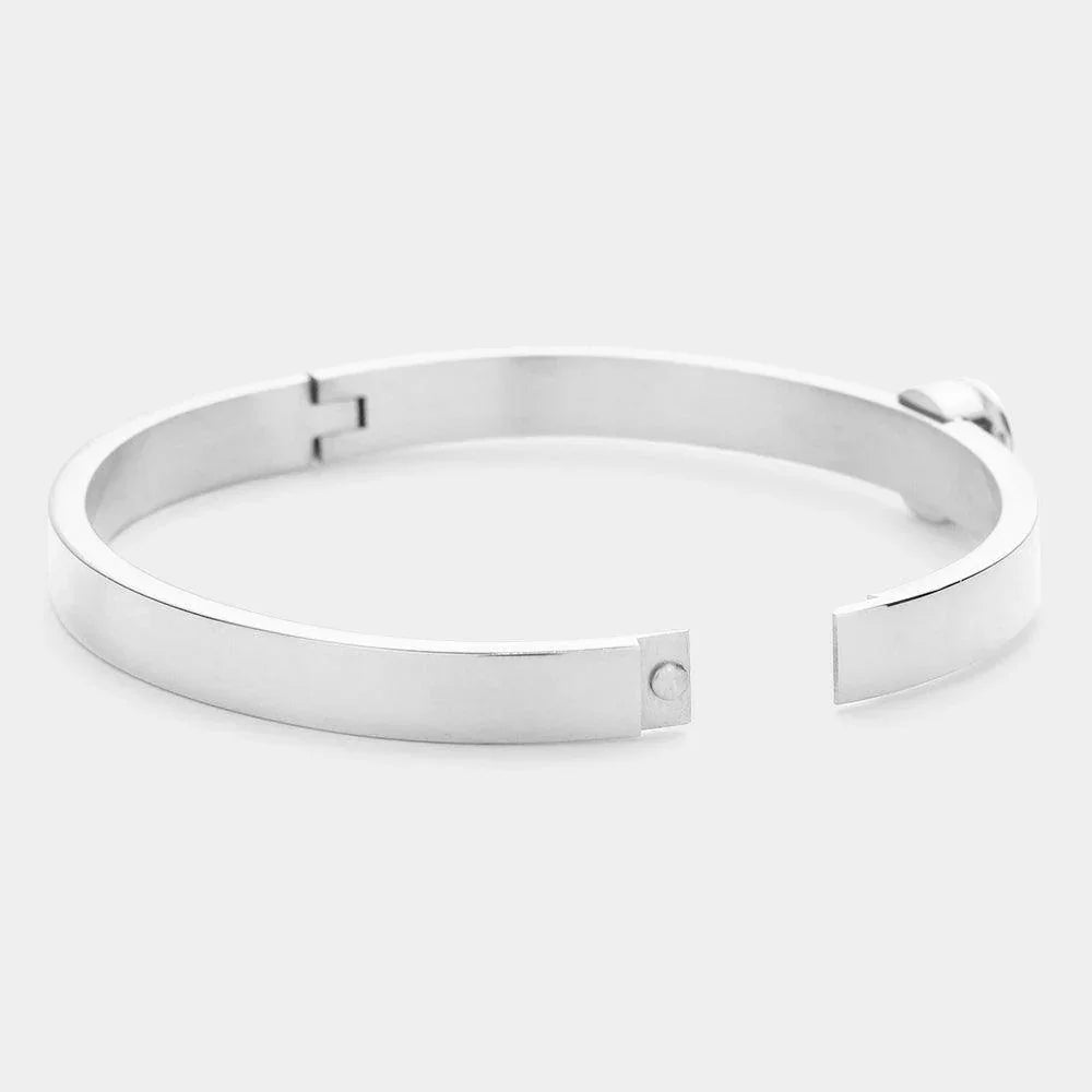Silver Round Stone Accented Stainless Steel Bangle Bracelet - Jewelry Store by Erik Rayo