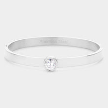 Load image into Gallery viewer, Silver Round Stone Accented Stainless Steel Bangle Bracelet
