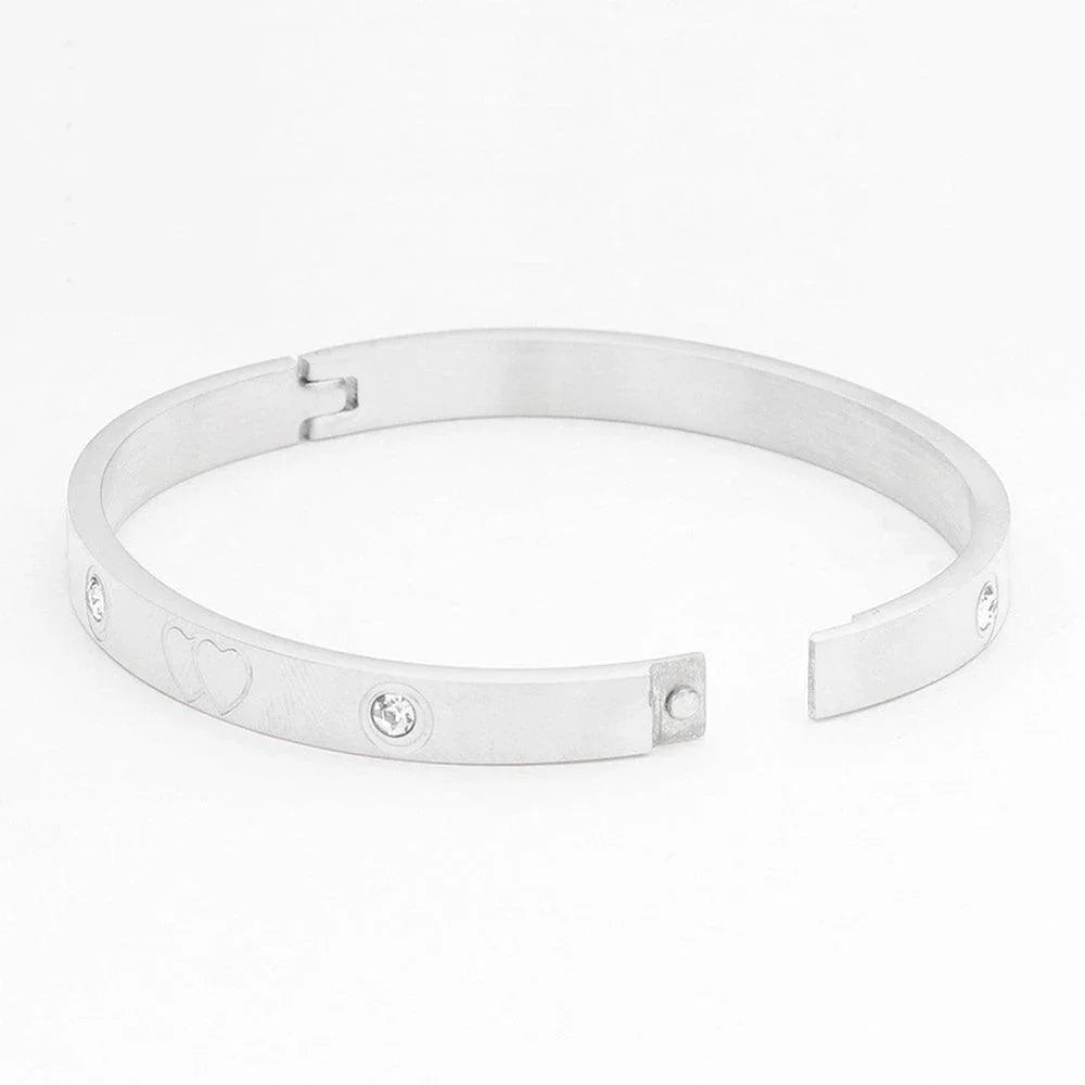 Silver Stone Embellished Heart Detailed Stainless Steel Bracelet - Jewelry Store by Erik Rayo