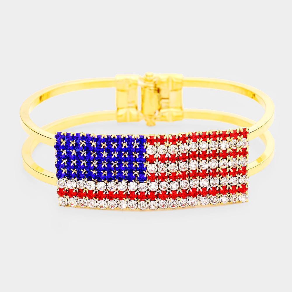Gold Crystal Pave American Flag Hinged Bracelet - Jewelry Store by Erik Rayo