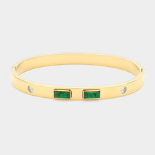 Load image into Gallery viewer, Green Baguette Stone Pointed Metal Hinged Bangle Bracelet
