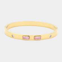 Load image into Gallery viewer, Pink Baguette Stone Pointed Metal Hinged Bangle Bracelet
