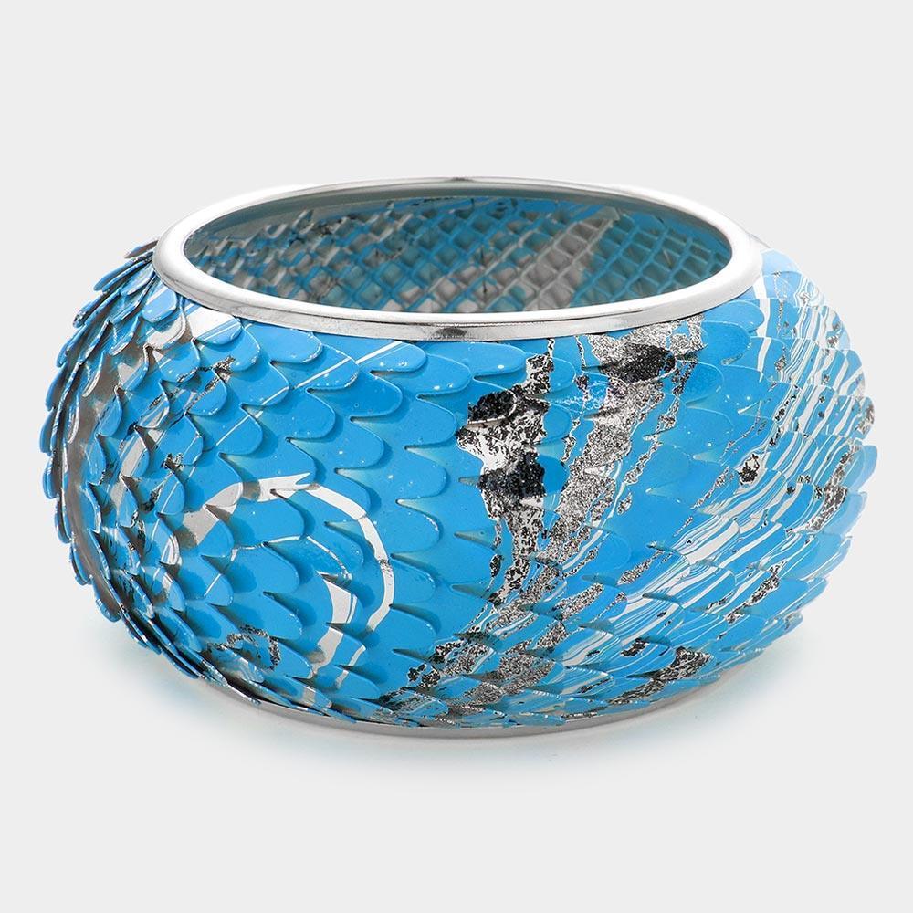 Blue Painted Metal Fish Scale Bangle Bracelet - Jewelry Store by Erik Rayo