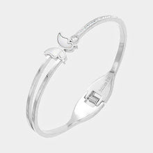 Load image into Gallery viewer, Silver Butterfly Accented Rhinestone Embellished Stainless Steel Hinged Bracelet
