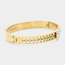 Load image into Gallery viewer, Gold Belt Stone Paved Stainless Steel Hinged Bracelet
