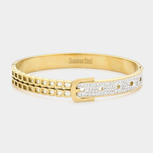 Load image into Gallery viewer, Gold Belt Stone Paved Stainless Steel Hinged Bracelet
