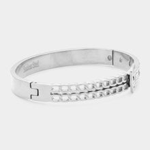Load image into Gallery viewer, Silver Belt Stone Paved Stainless Steel Hinged Bracelet
