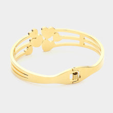 Load image into Gallery viewer, Gold Stainless Steel Stone Paved Hearts Pointed Split Hinged Bangle Bracelet
