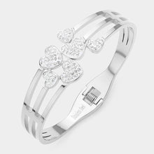 Load image into Gallery viewer, Silver Stainless Steel Stone Paved Hearts Pointed Split Hinged Bangle Bracelet
