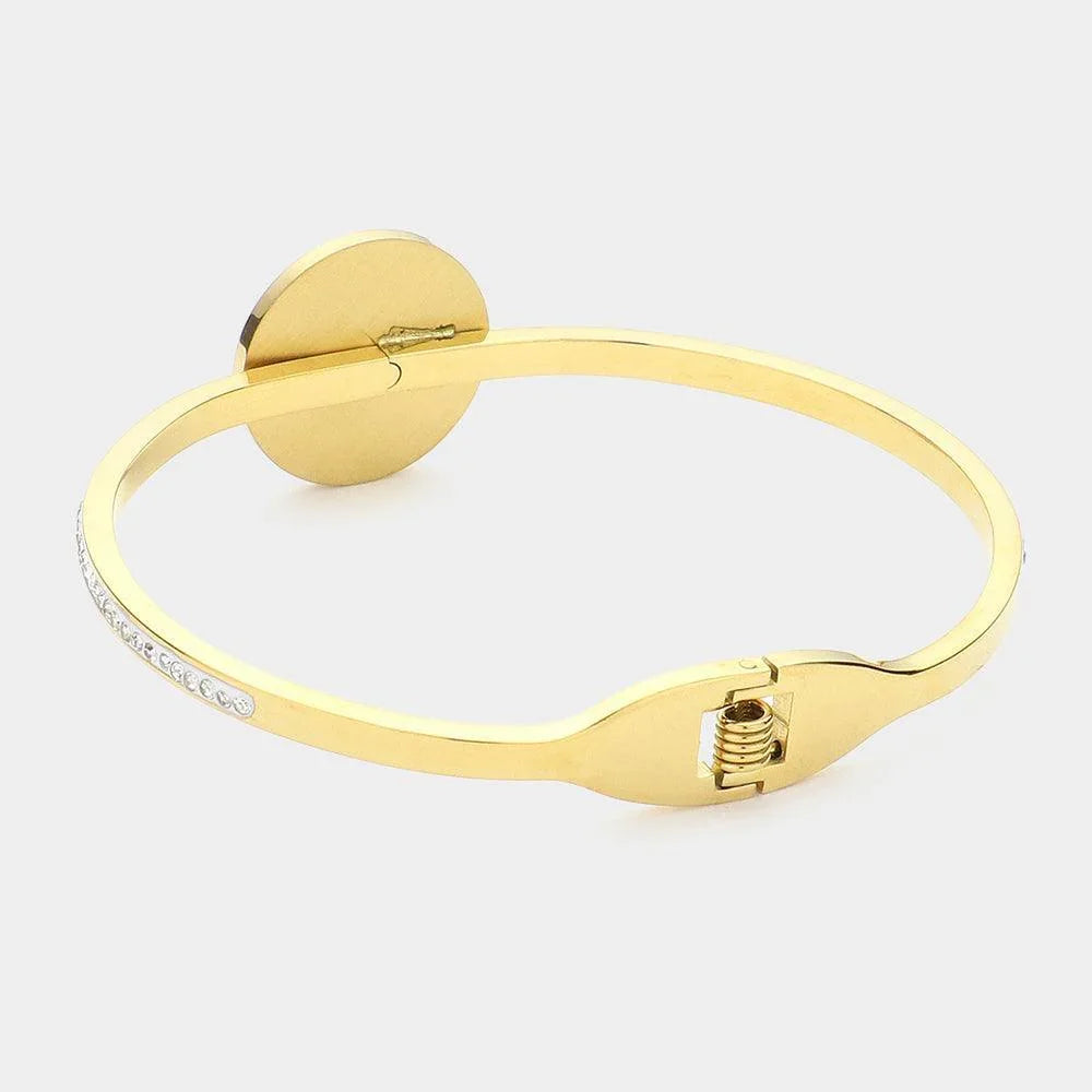 Gold Stainless Steel Stone Paved Disc Pointed Hinged Bangle Bracelet - Jewelry Store by Erik Rayo