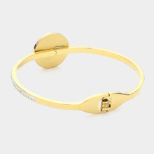 Load image into Gallery viewer, Gold Stainless Steel Stone Paved Disc Pointed Hinged Bangle Bracelet
