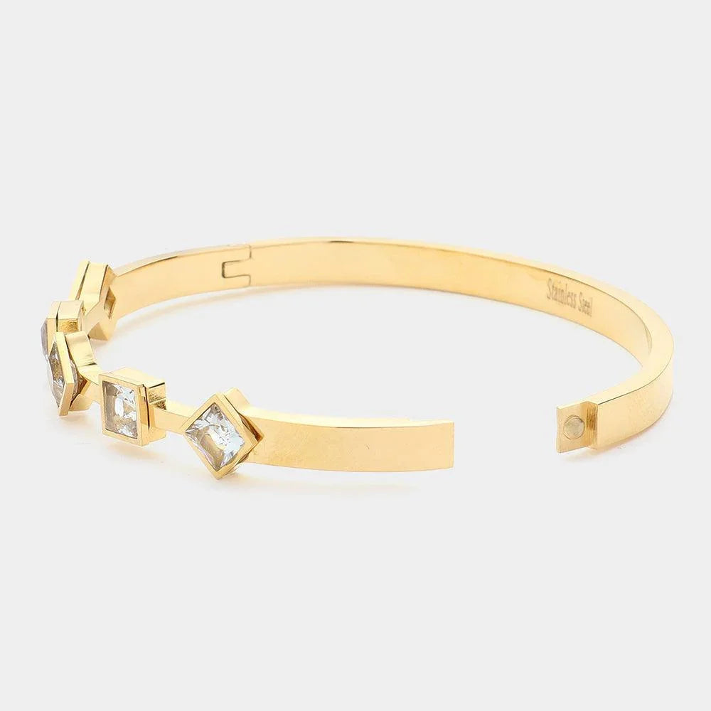 Gold Diamond Square Stone Cluster Pointed Stainless Steel Bangle Bracelet - Jewelry Store by Erik Rayo