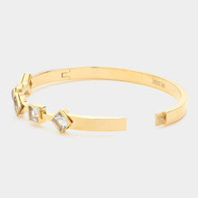 Load image into Gallery viewer, Gold Diamond Square Stone Cluster Pointed Stainless Steel Bangle Bracelet
