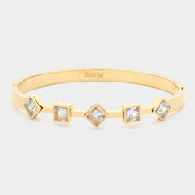 Load image into Gallery viewer, Gold Diamond Square Stone Cluster Pointed Stainless Steel Bangle Bracelet
