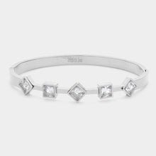 Load image into Gallery viewer, Silver Diamond Square Stone Cluster Pointed Stainless Steel Bangle Bracelet
